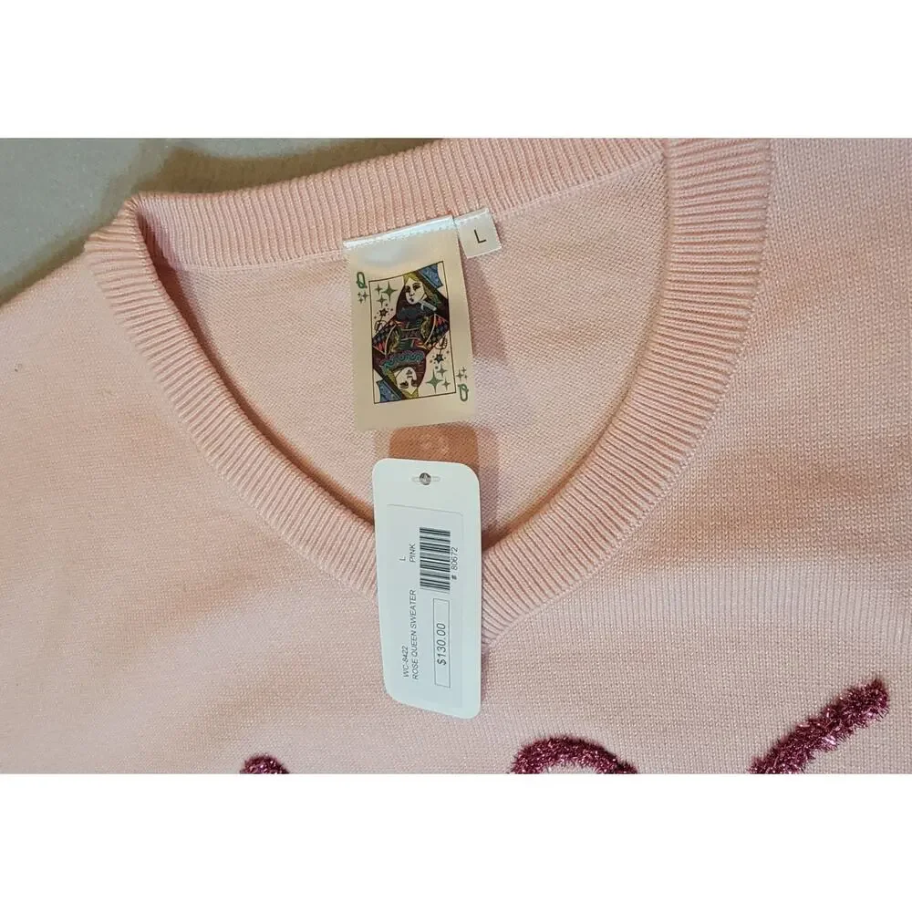Queen of Sparkles NWT Rose Queen Sequin Wine Light Pink Sweater L - Picture 2 of 5